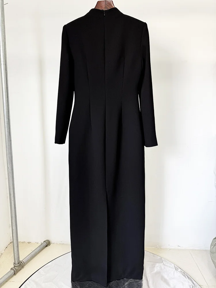 HIGH STREET Newest Fashion 2026 Designer Party Vestido Women\'s Formal Long Sleeve Diamonds Beading Long Maxi Dress