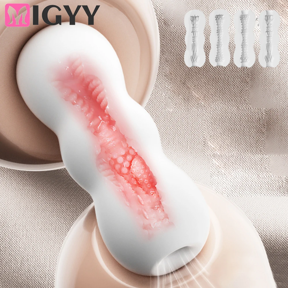 Male Masturbator Cup 3D Realistic Pocket Pussy Sleeve Stroker Textured Blowjob Reusable Soft Stretchy Adult Men Sex Toys