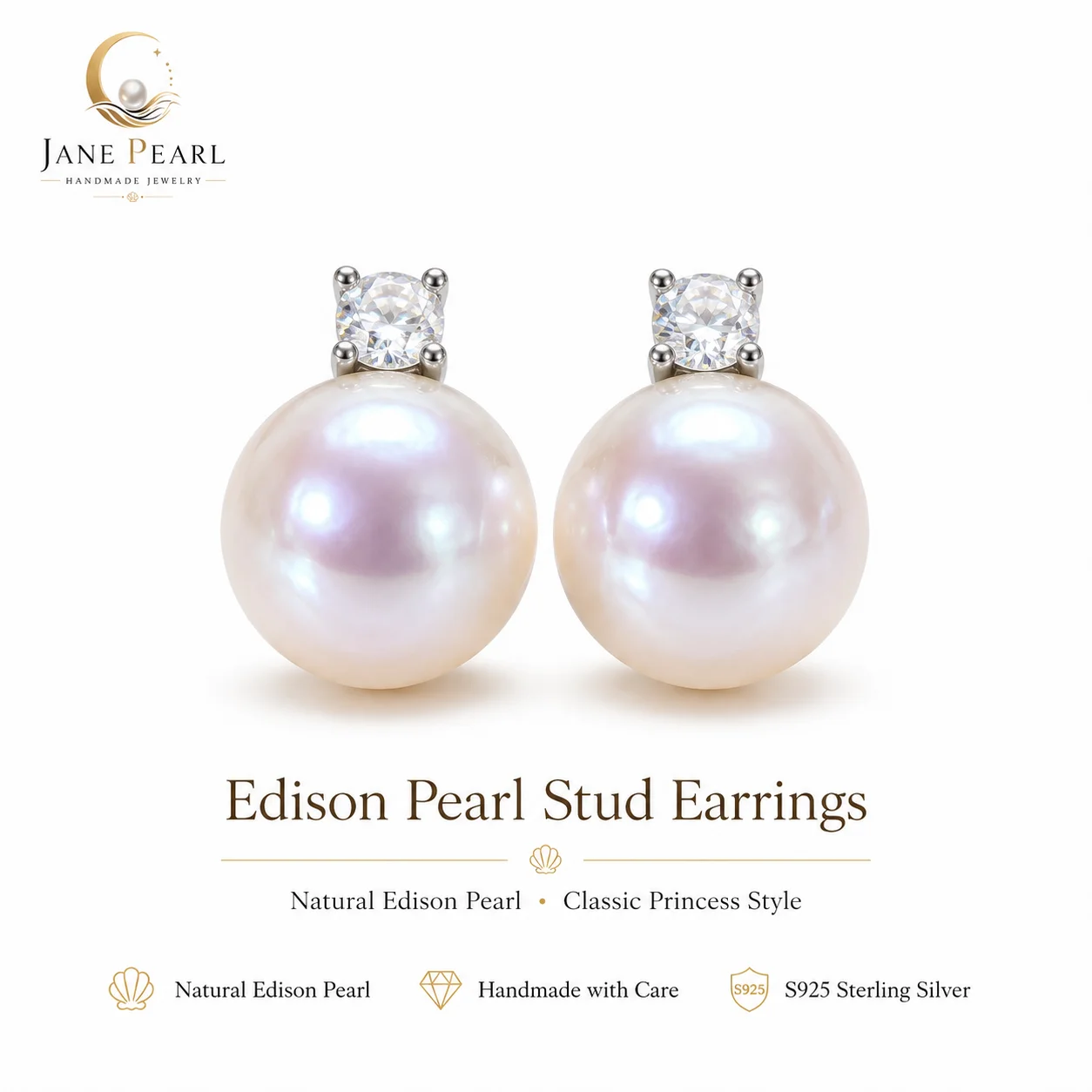 Mareora Natural Freshwater Edison Pearl Stud Earrings 10-11mm Round Pearl S925 Silver Needle  Princess Style Handmade Jewelry