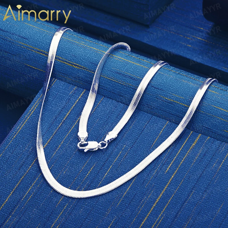 925 Sterling Silver 4mm Shiny Flat Snake Bone Necklace 18-24 Inches Unisex Party Banquet Engagement Wedding Fashion Jewelry