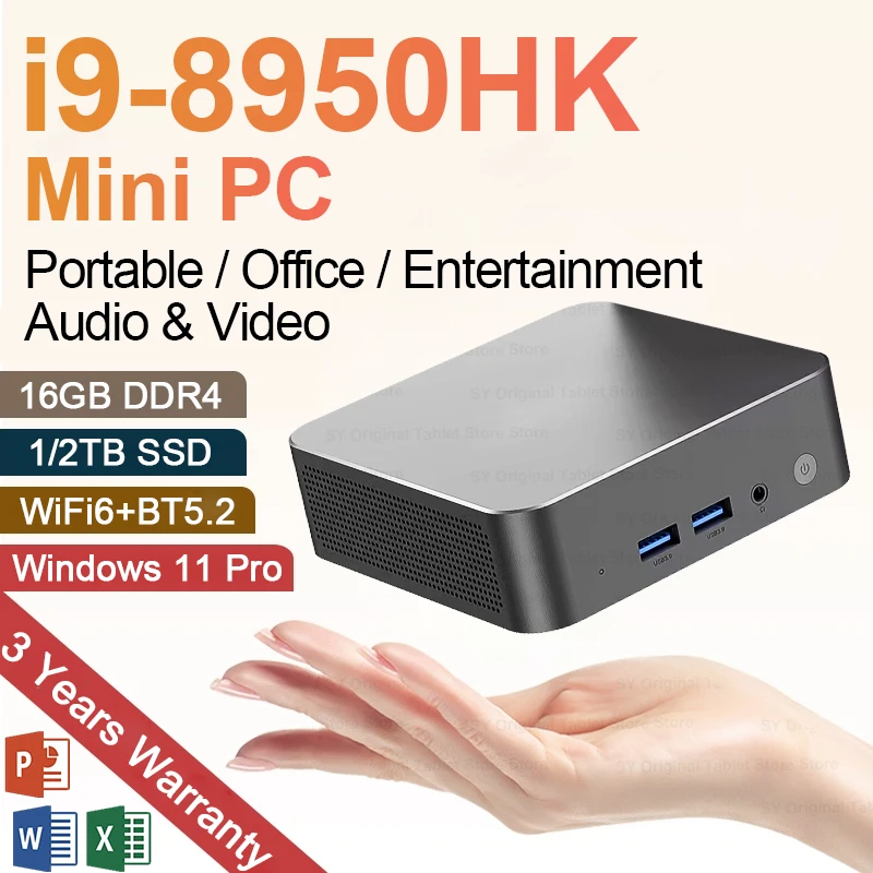 

Portable MINI PC Core i9 8950HK Windows 11 Pro DDR4 16GB SSD 1TB 2TB Computer Gamer Wifi 6 BT5.2 Office UHD Graphics Desktop PC