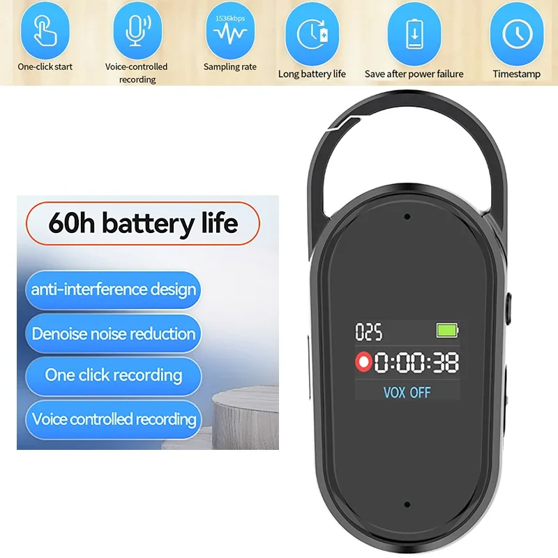 Smart Digital Voice Recorders 0.42-inch Recorder Audio Noise Canceling Timestamp 300mAh One-Click Voice-Controlled Recording