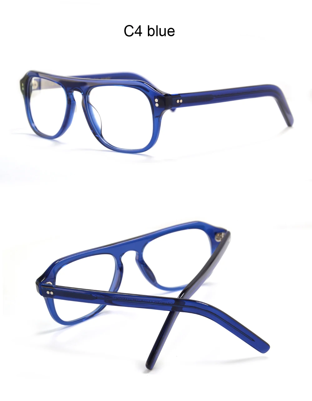 Vintage Piloten-Brillengestell für Herren, Myopie, verschreibungspflichtige Brille, handgefertigt, klassisch, Schlüsselloch-Acetat-Brille, Marineblau – Detail 8