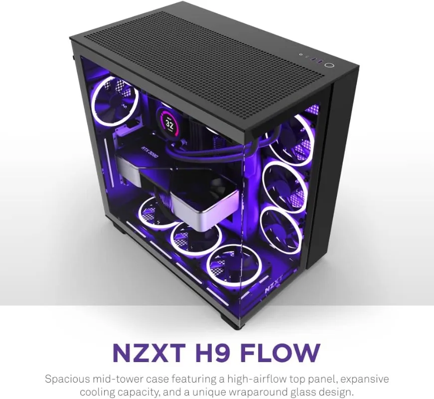 

Двухкамерный игровой корпус для ПК ATX Mid-Tower H9 — перфорированная верхняя панель с высоким воздушным потоком — передние и боковые панели из закаленного стекла