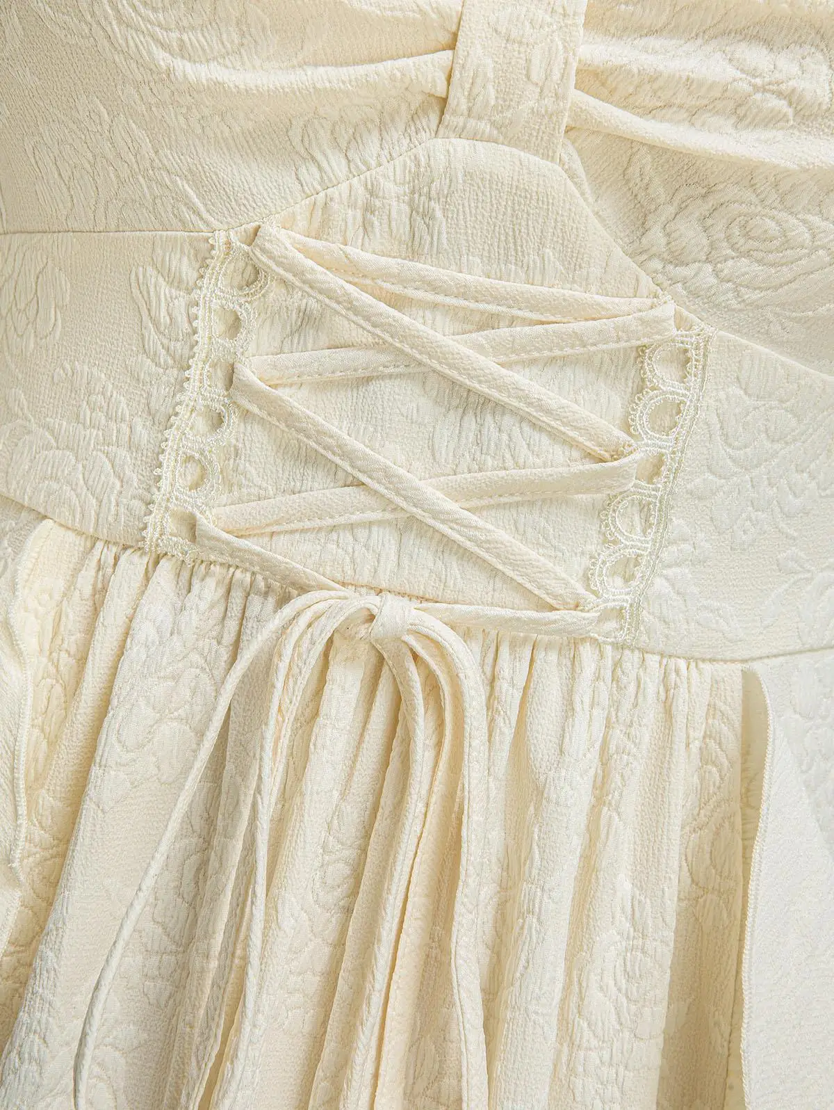 ROSEGAL Plus Size Gothic Women's Dresses Beige Flower Embossed Textured Lace-Up Ruffles A-Line Cami Dress Vestidos