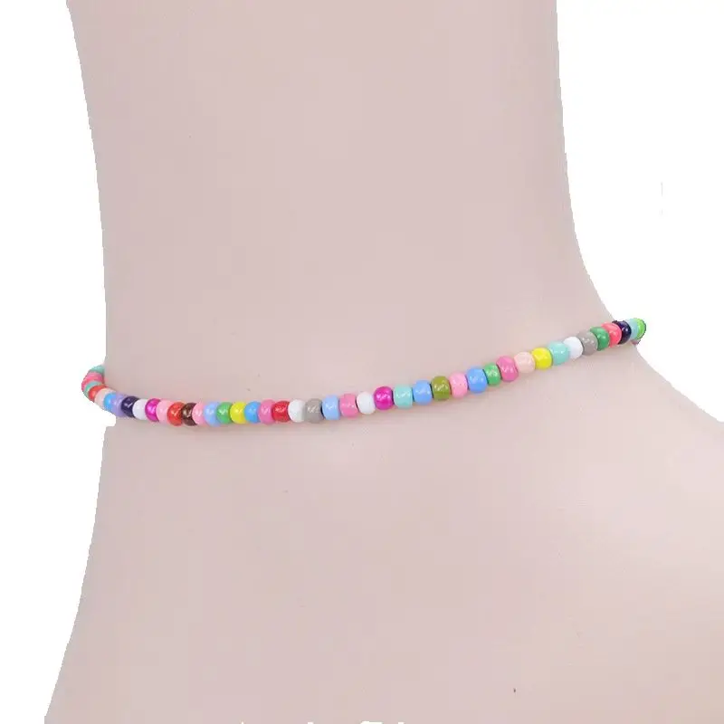 Boho Women Glass Beads Woven Anklet Beaded Bracelet On The Leg Beach Barefoot Foot Jewelry Handmade Rope Thread Weaving Braid