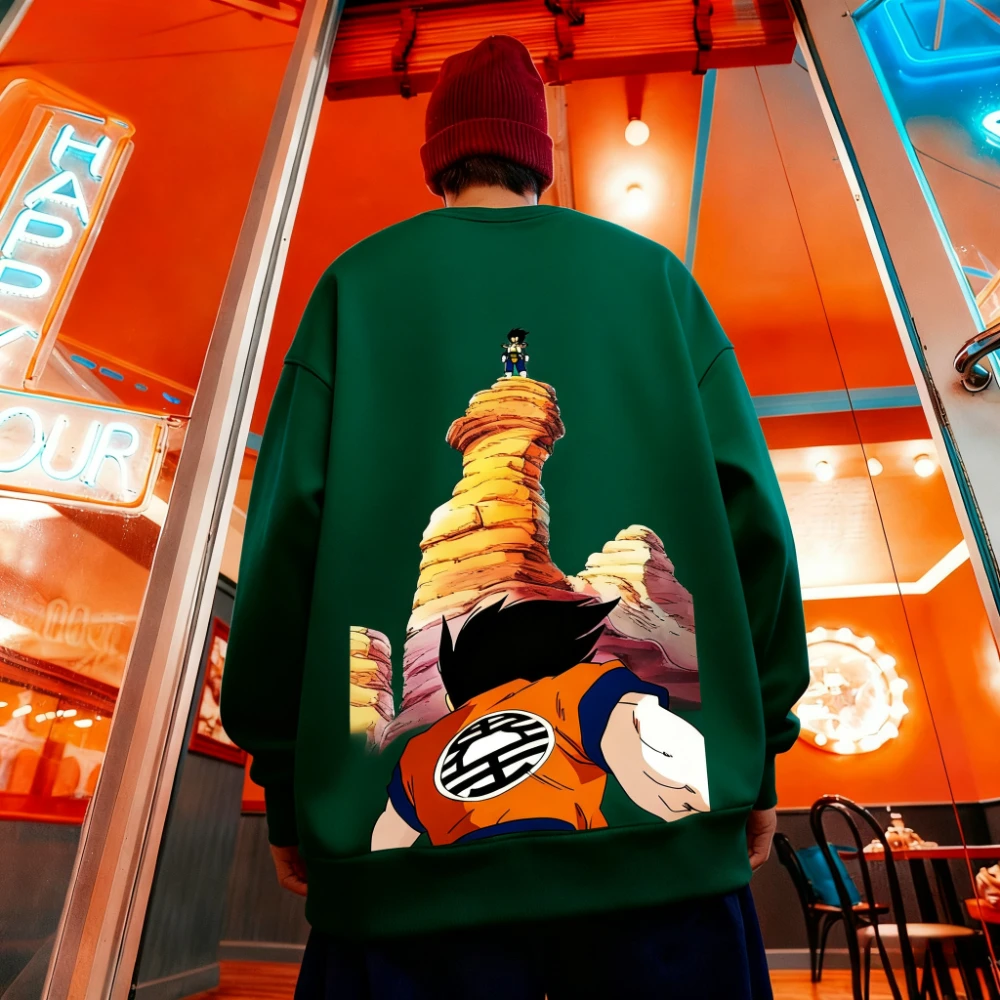 

2025 Dragon Ball Themed Spring and Autumn Round Neck Hoodie Wukong Vs Vegeta Printed Cotton Top Loose and Comfortable Versatile