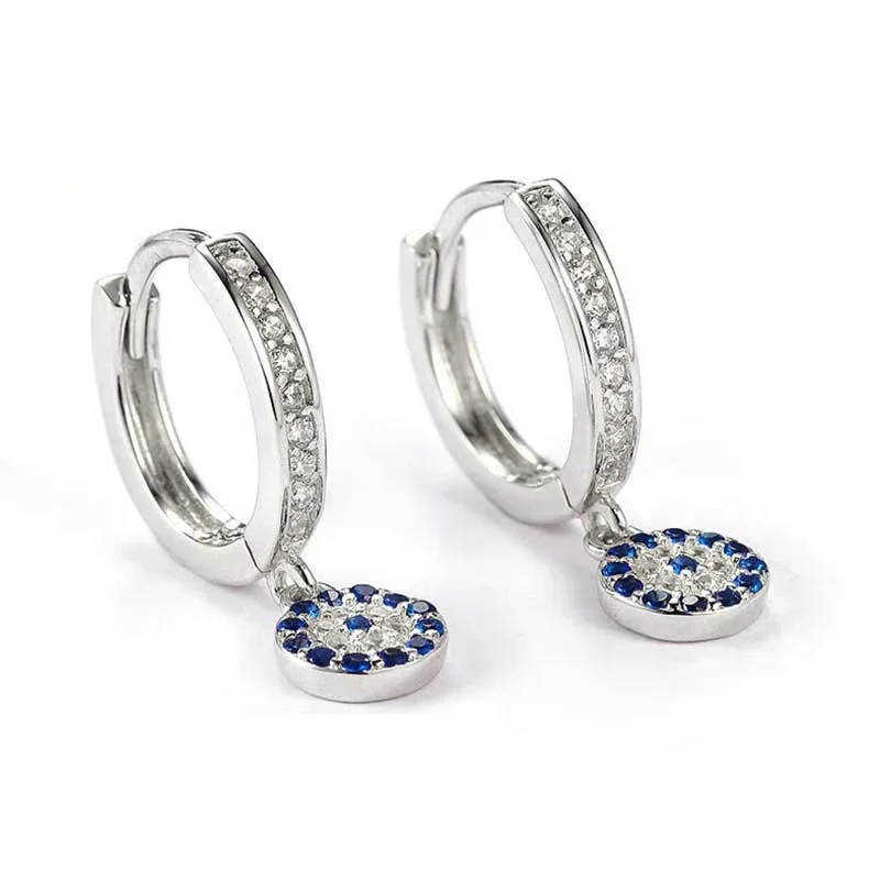 KALETINE 925 Sterling Silver Hoop Earrings Evil Eye Earring Blue Zircon Fashion Earrings Turkish Jewelry Gifts for Women