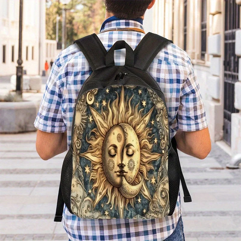 

Backpack with 2D flat print of sun, moon and stars, with adjustable shoulder straps and zip closure, suitable for school