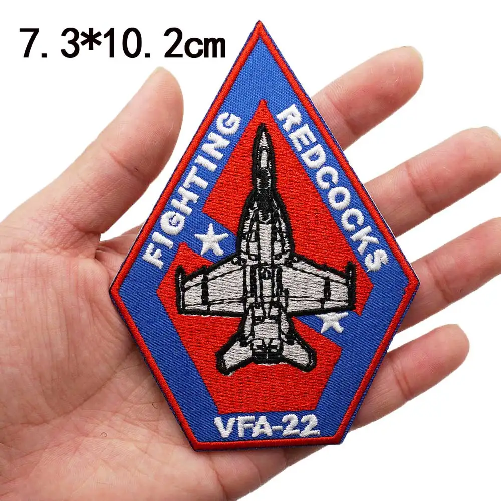 Fighting Redcocks-parches bordados tácticos de VFA-22, insignia de respaldo de gancho, brazalete militar, mochila para bolsa de ropa, aplique