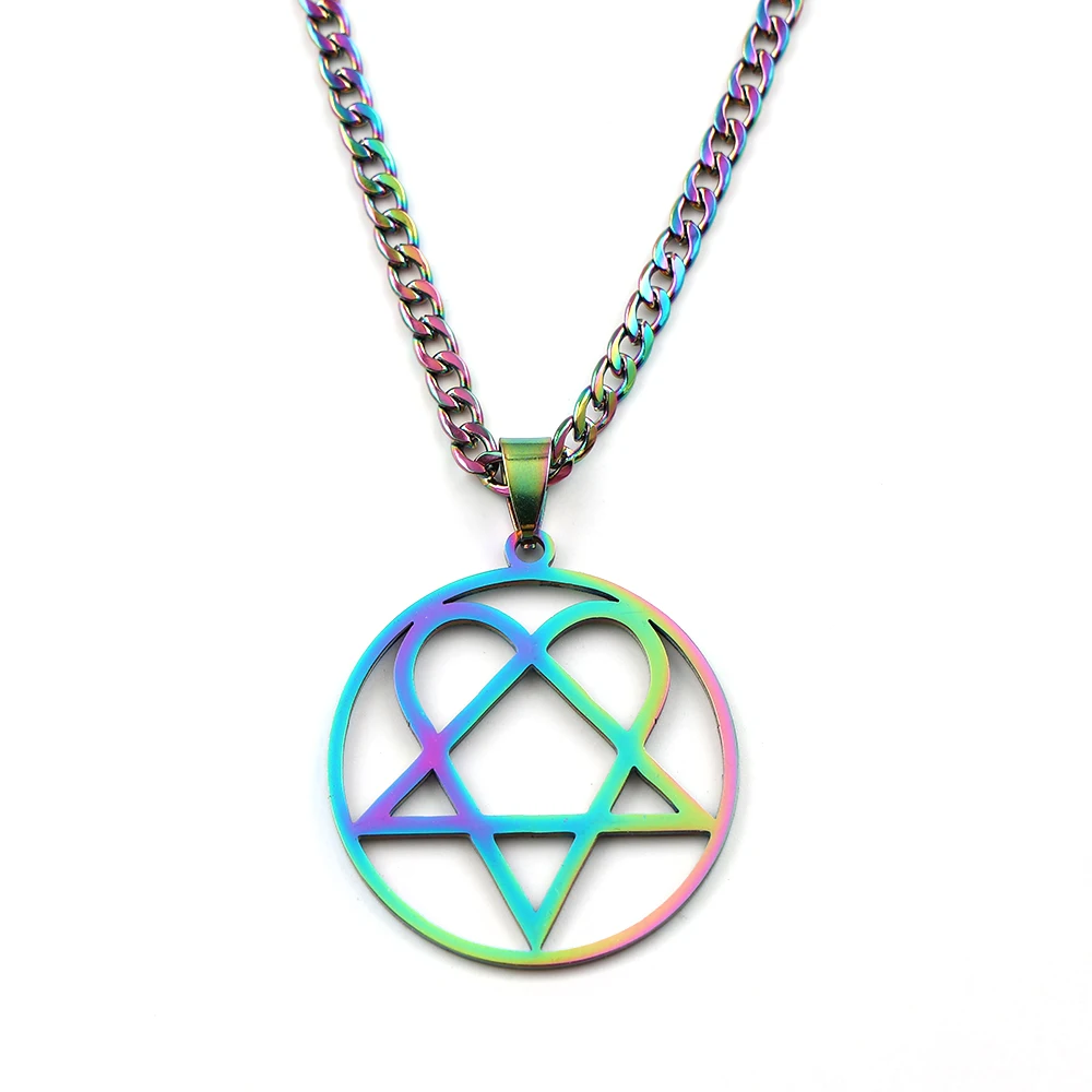 Heartagram Him Band Pentagramm-Halskette für Männer und Frauen, Gothic-Herz, Regenbogenfarben, Edelstahl, Panzerkette, Punk-Musik-Schmuck – Detail 7