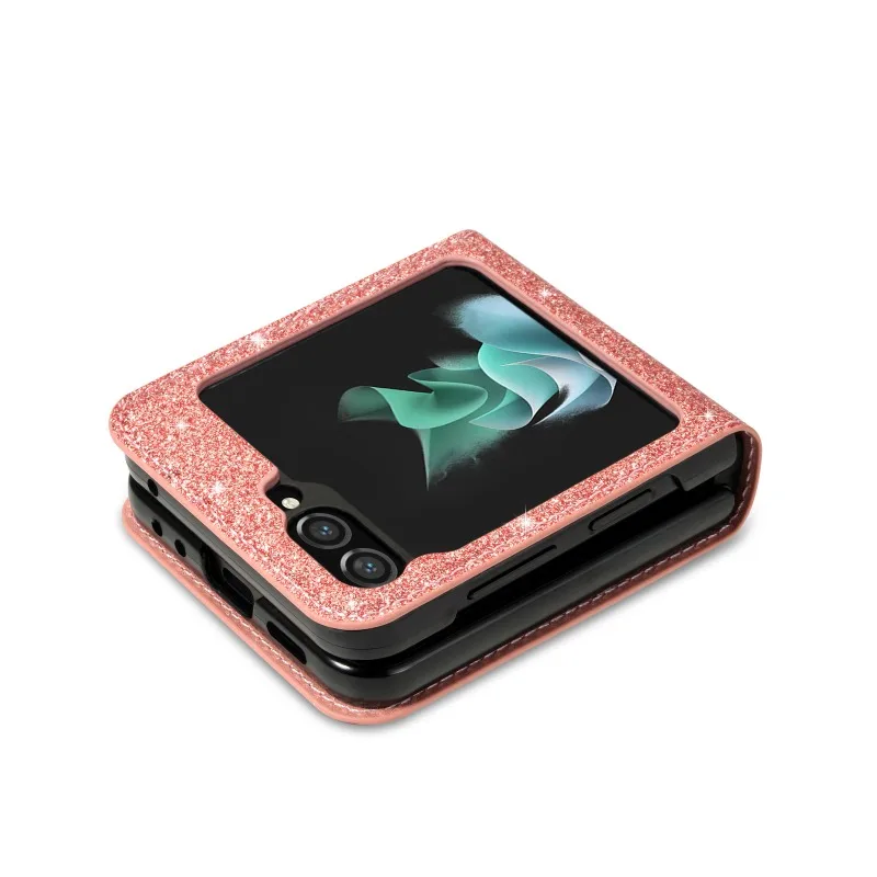 لسامسونج غالاكسي Z فليب 6 5 4 3 الفاخرة بريق الجلود فتحة للبطاقات محفظة للصدمات المضادة للسقوط واقية بو جراب هاتف