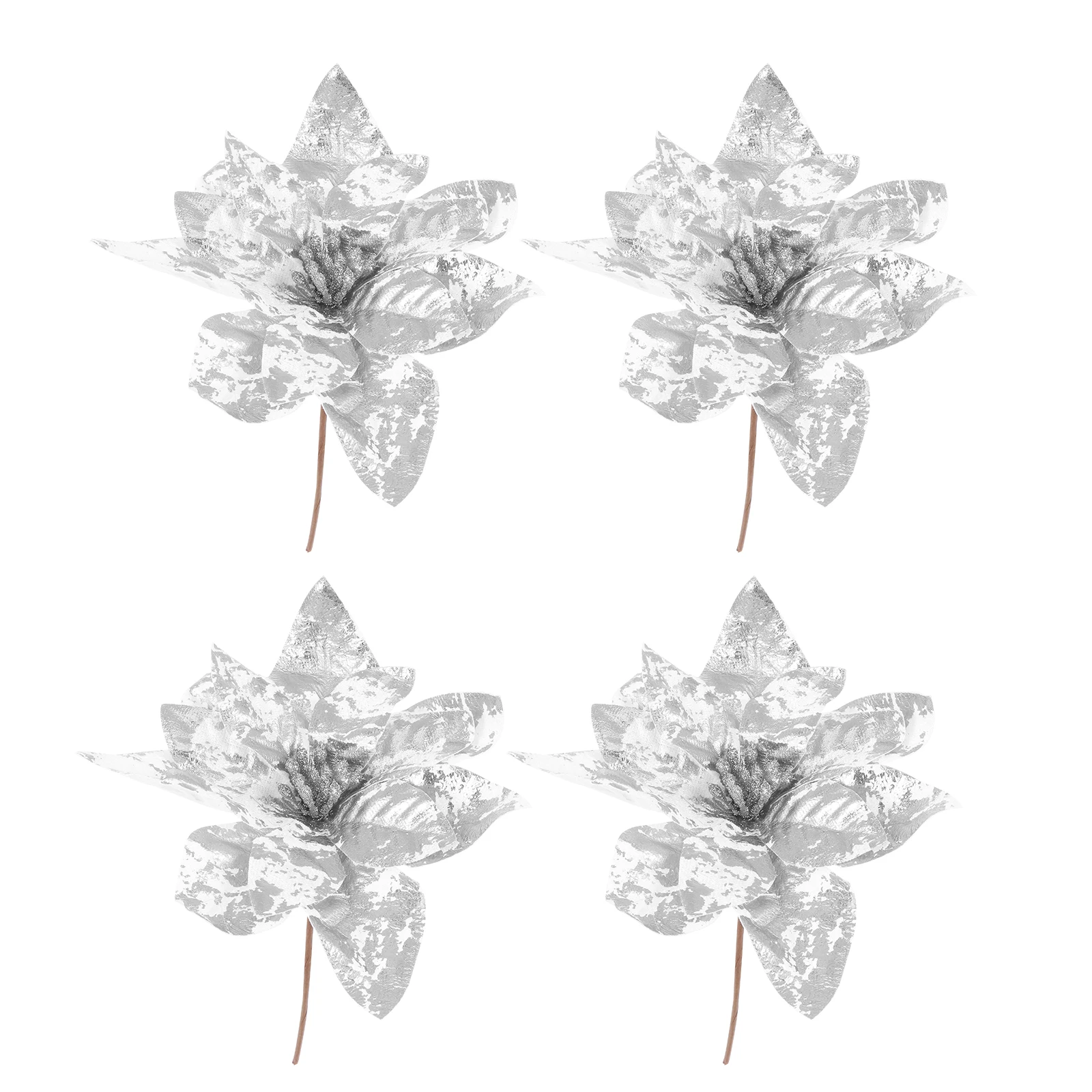 

4 Pcs Glitter Flower Christmas Decoration Centerpieces Artificial Flowers Cloth Xmas Tree