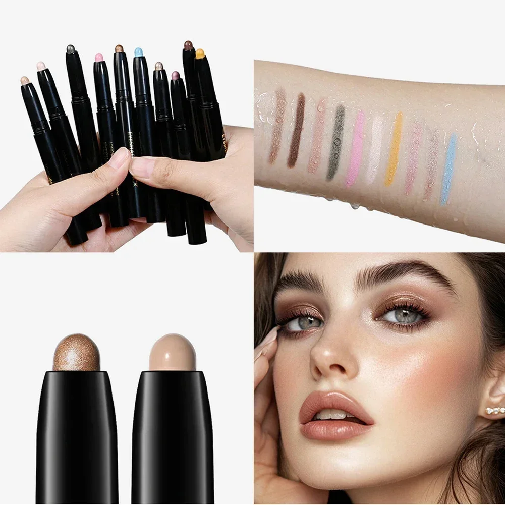 Eyeshadow Stick 10 Colors Shimmer And Matte Brown Metallic Cream Eyeshadow Pencil Crayon with Smudge-proof & Waterproof Makeup