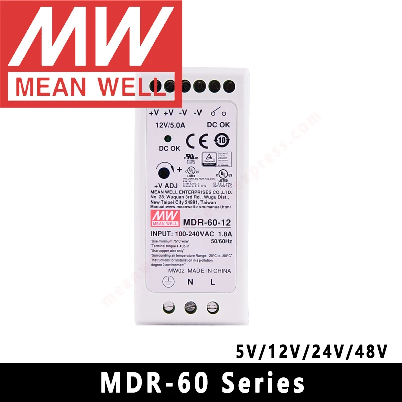 Original Mean Well MDR-60-24 DC 24V 2.5A 60W meanwell Single Output Industrial DIN Rail Power Supply