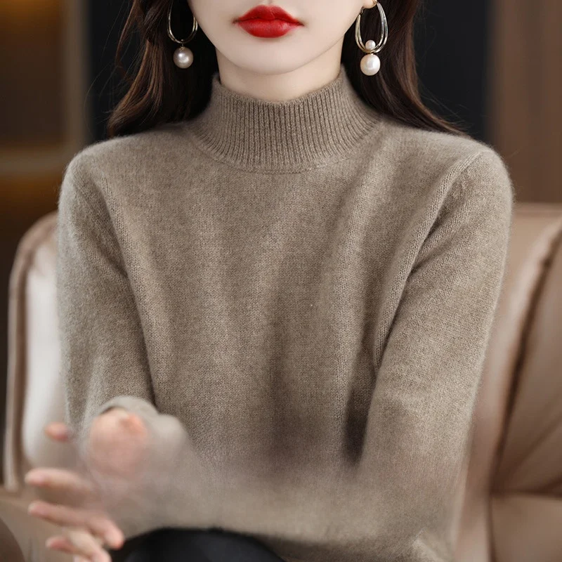 

Australian Merino Wool Sweater Loose Thickened Half High Collar Women's Base Shirt Long Sleeve Regular Length Comfortable Fit