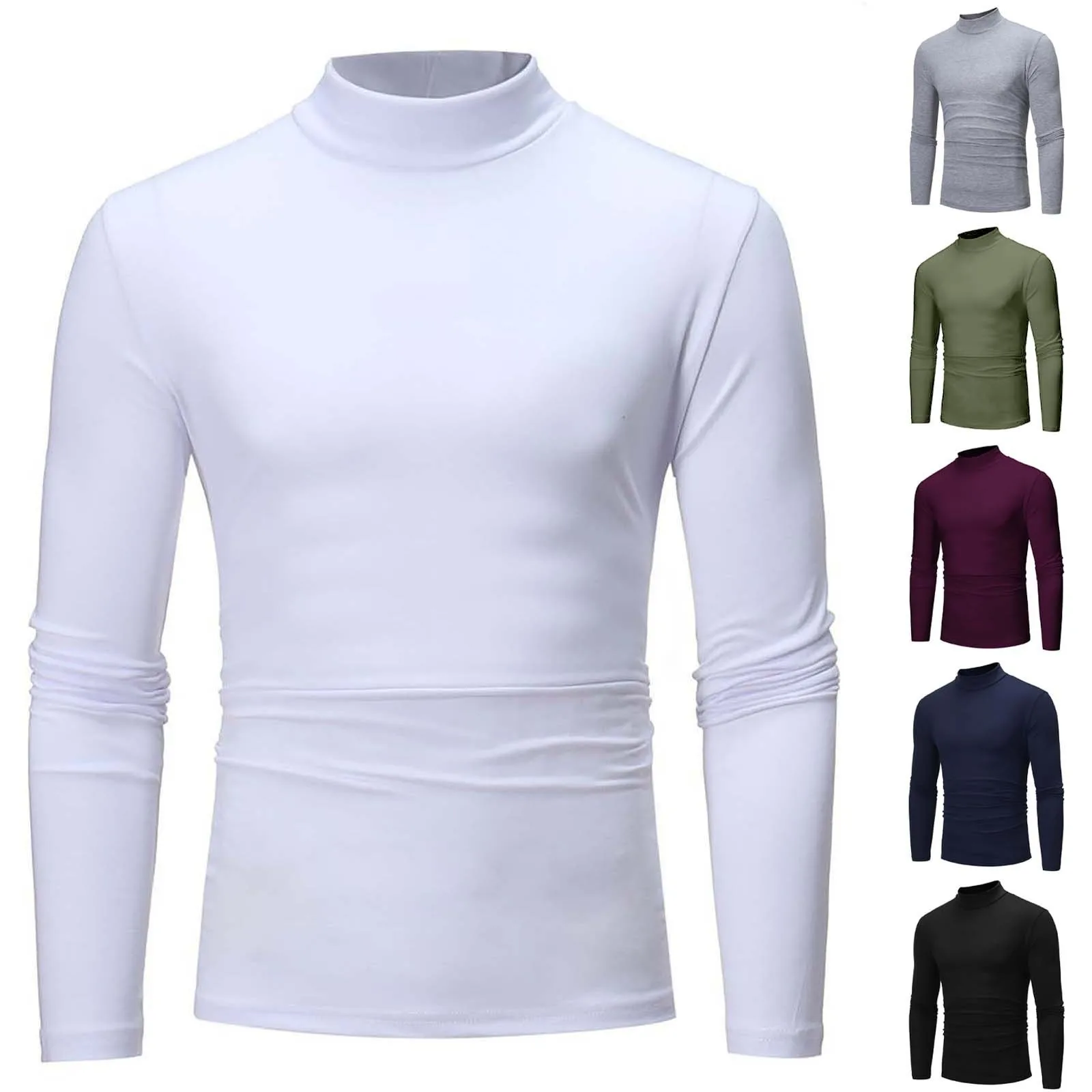 Solid Color Pullover Knitted Mens Mid-Collar Long-Sleeved Solid Color Stretch Slim Bottoming Shirt Top Woolen Winter Outdoor