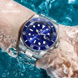 ADDIESDIVE Luminous Mens Quartz Watch Stainless Steel Ceramic Bezel Analog Watches 200m Waterproof Calendar Diving Wristwatches