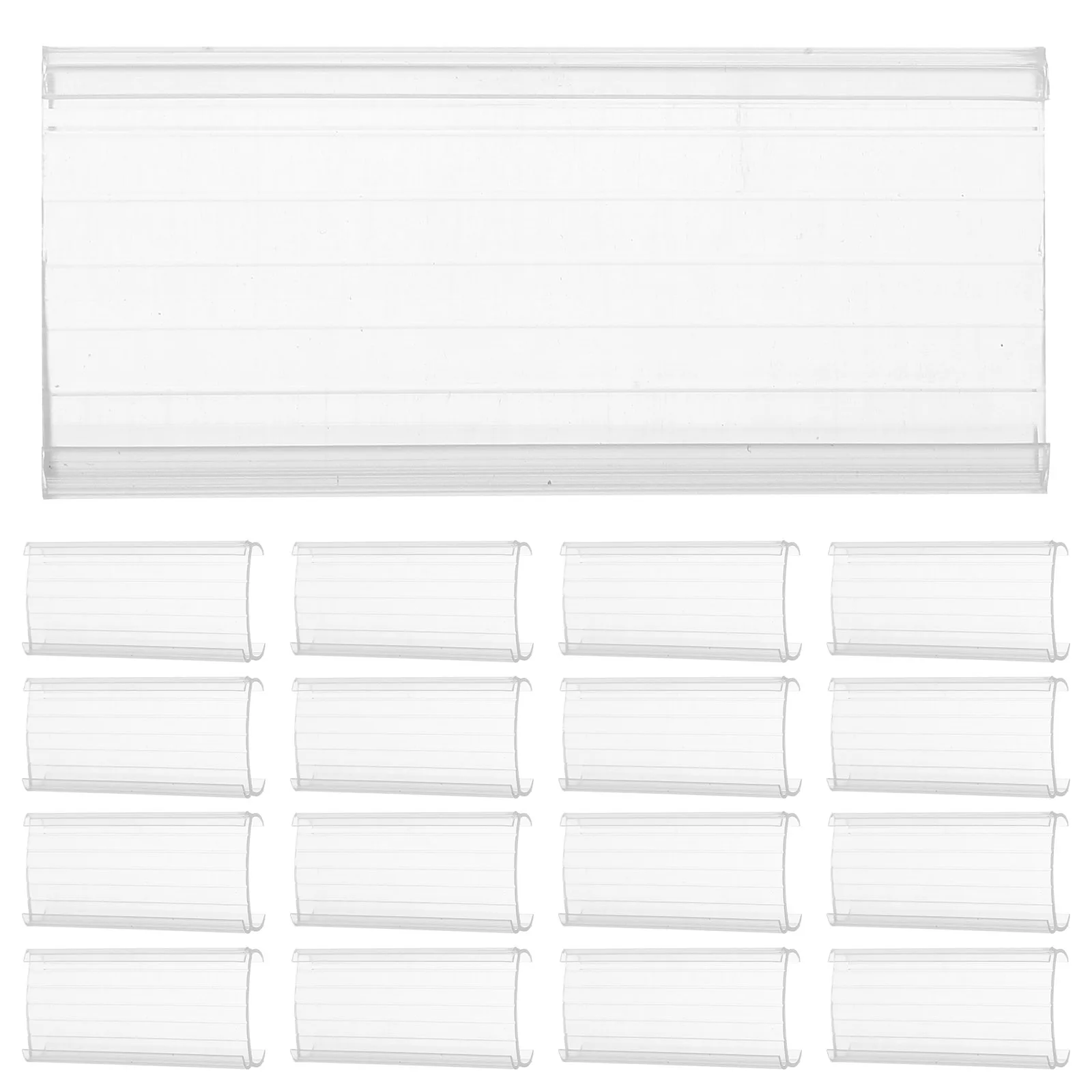 

20pcs Price Tag Display Holder 75mm Long 30-32mm Clip Transparent PVC White Sheet Shelf Labels Supermarket Merchandise Sign