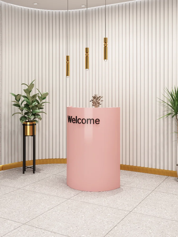 For Semi-Circle Small Reception Desk, Lacquered Cashier Stand for Clothing Store, Light Luxury Front Counter