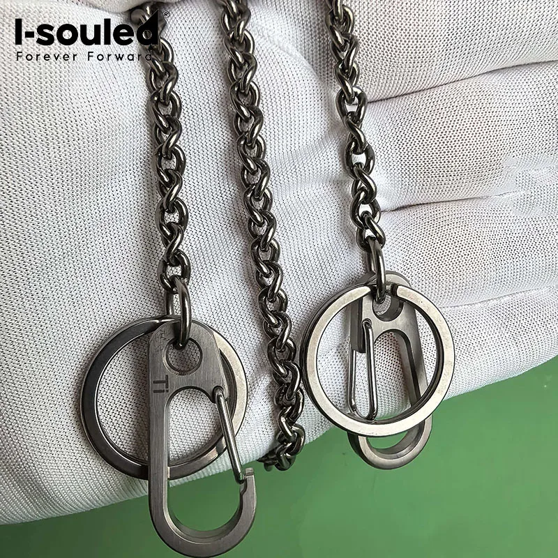 TA1 Pure Titanium 5.0mm Texture Road/Smooth Twisted Chain with Chain Keychain, Comes with 25mm Round Mountaineering Buckle
