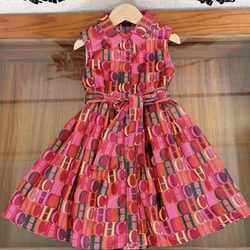 Fashionable Red Letter Lapel Shirt Dress Girls in Summer Cotton Breathable Dress Baby's School Opening Ceremony Daily Clothes