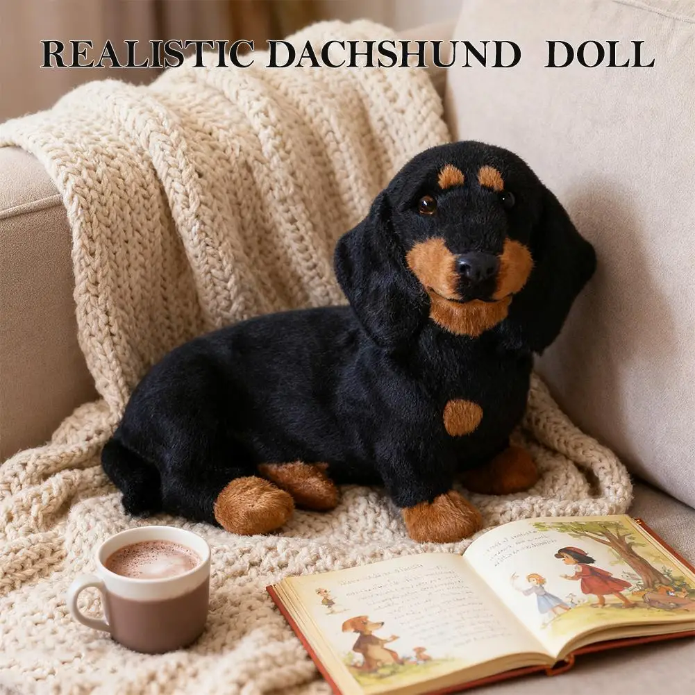 Simulation Dachshund Animal Doll Stuffed Standing Dog Puppy Plush Toy Brown Black Plush Toy Birthday Gift