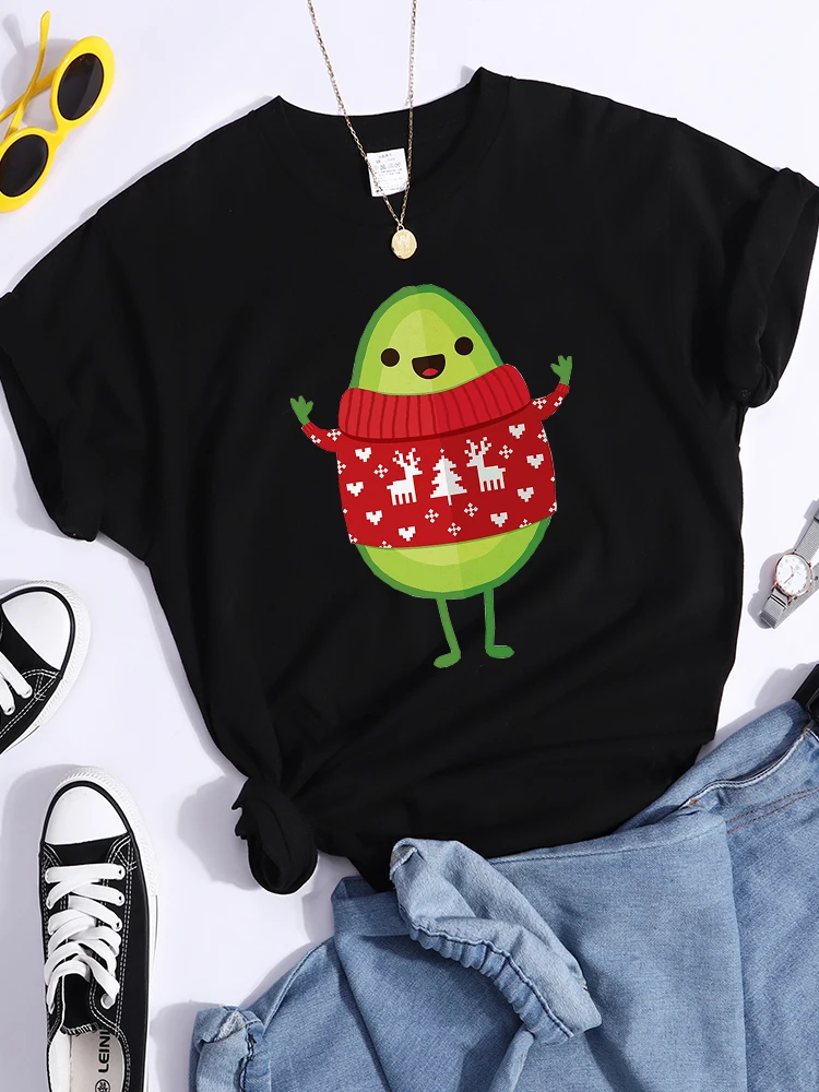 Red Christmas Sweater Avocado Women Tshirt Summer Cool O-Neck Crop Top Street Casual Streetwear Breathable Hip Hop Female Tees