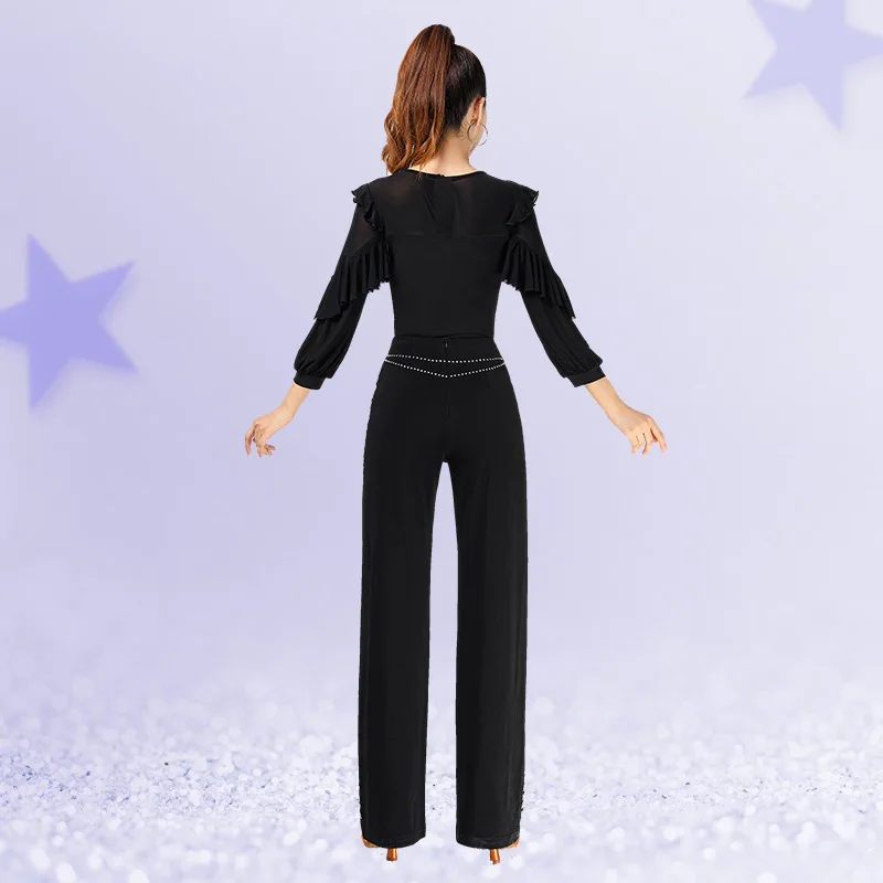Dancewear Vrouwen Tops Latin Klassieke Dans Kostuum Samba Ballroom Tops Pole Effen Kleur Lange Mouw Avond Shirt Lijn Dans Top