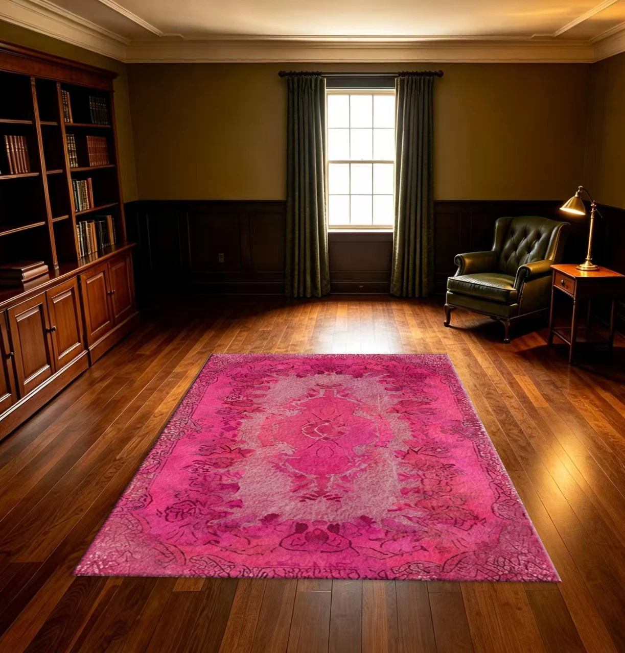 Bright Pink Faded Vintage Persian Area Rug Distressed Antique Floral Medallion Non‑Slip Floor Mat for Living Room Bedroom Home Decor