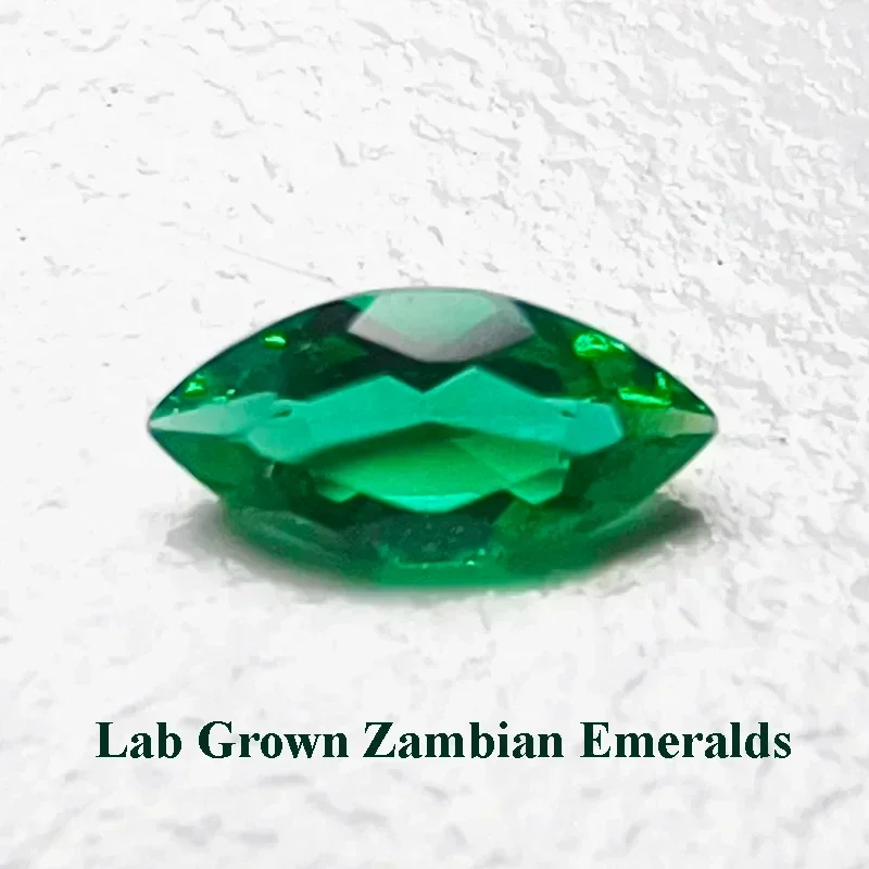 

Lab Grown Zambian Emeralds Marquise Cut Hydrothermal Hand Cutting with Cracks Inclusions Inside Selectable AGL Certificate