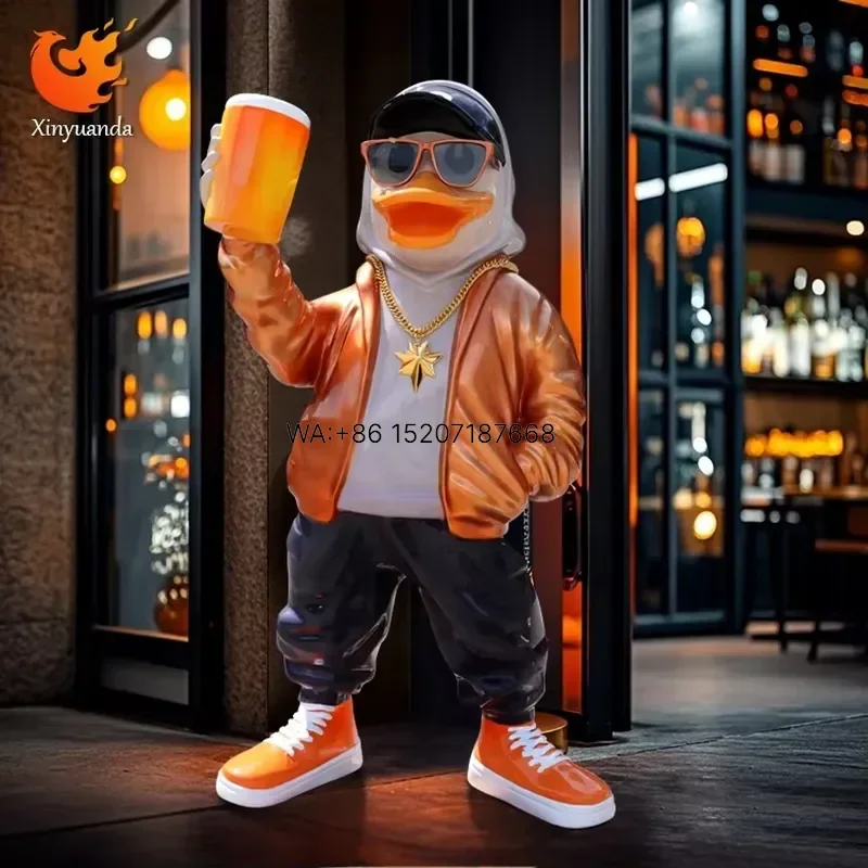 Wmwmnu for Hip-Hop Duck Fiberglass Sculpture Large Custom Indoor Outdoor Bar Decor Cartoon Style Animal Pattern Entrance