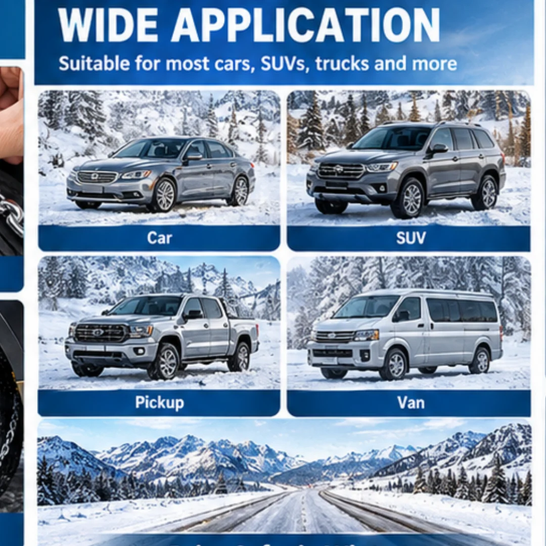Heavy Duty Snow Chains, Portable Anti-Skid Tire Chains for Cars SUVs, Adjustable Winter Traction Belt for Snow Ice Mud Sand