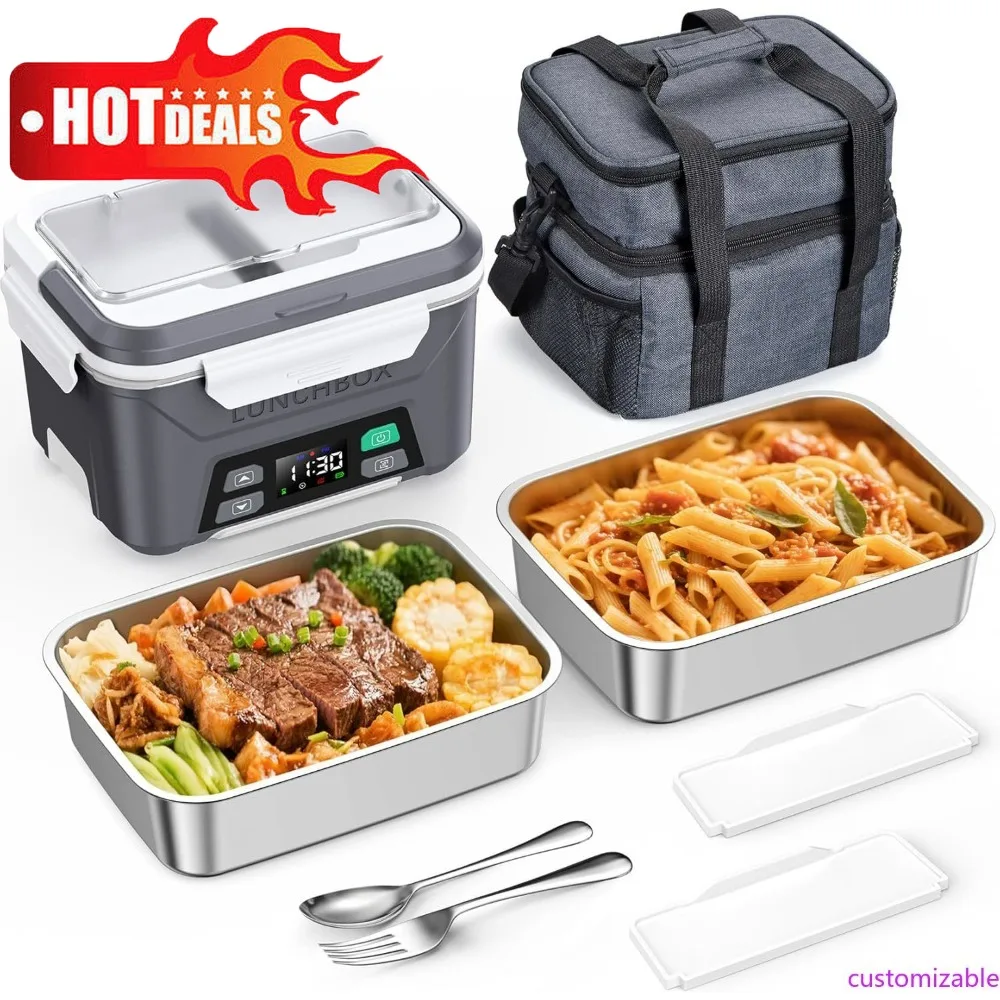 صندوق غداء كهربائي محمول للرجال - سعة 1.3 لتر، مقصورتين مع فواصل قابلة للإزالة