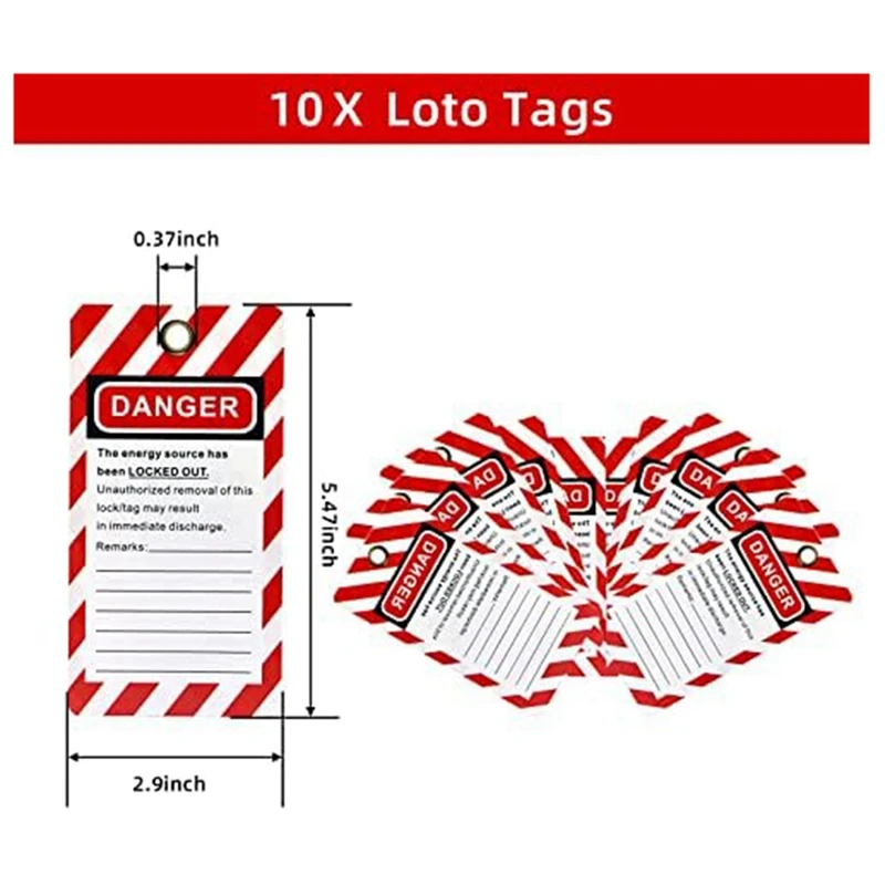 10 Red Lockout Tagout Locks with 10 Lock Out Tag Out Tags, Keyed Different,Compliant Safety Locks(Red,Keyed Different)