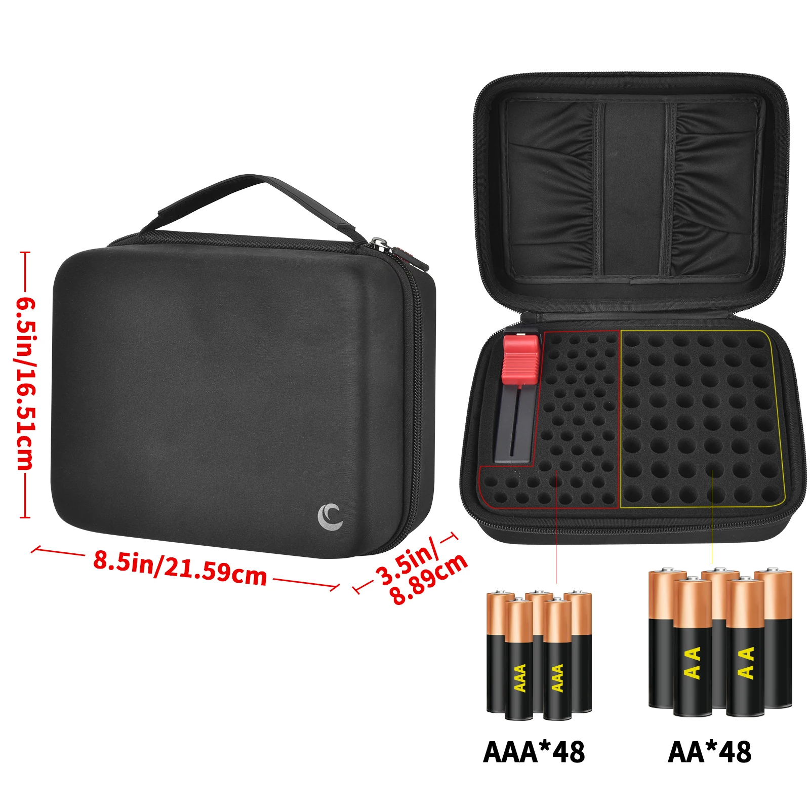 (CASE ONLY)Battery Organizer Storage Box Case Holder for 48 x AA, 48 x AAA Total 96 Batteries with Battery Tester, Extra 2 Pocke image 2