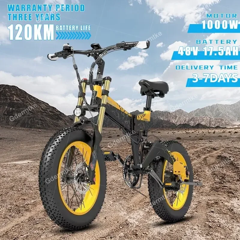 US Stock Folding E Bike LANKELEISI X3000plus 1000W 48V 17.5AH Mountain Electric Bicycle 20 Inch Fat Tire Snow Bike Electric Bike