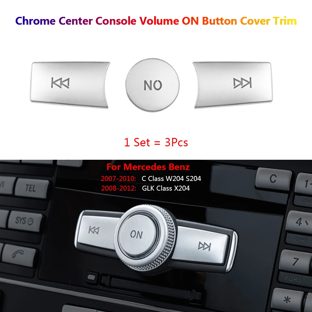 3Pcs Car Center Console Volume ON Switch Button Cover Trim Stickers For Mercedes Benz C GLK W204 X204 Auto Interior Accessories