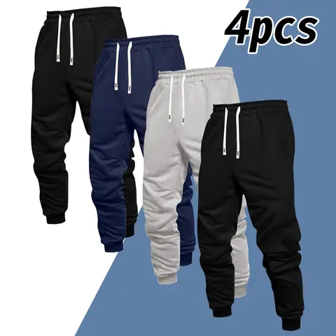 Pantalones Casuales de 4 Piezas para Hombre, Pantalones Deportivos de Color Sólido y Pantalones de Correr con Cordón en el Tobillo, para Usar Todo el Año