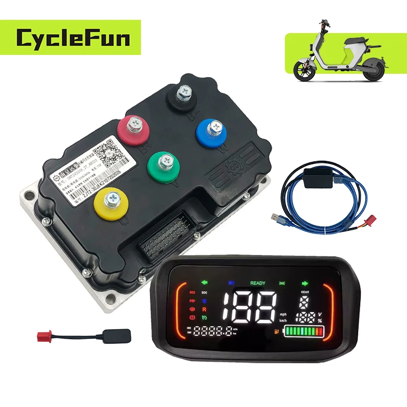 

Контроллер синусоидальной волны FarDriver ND72300 100A/300A BLDC 2–3 кВт с однолиновым дисплеем N7 USB для электрических мотоциклов, скутеров, велосипедов