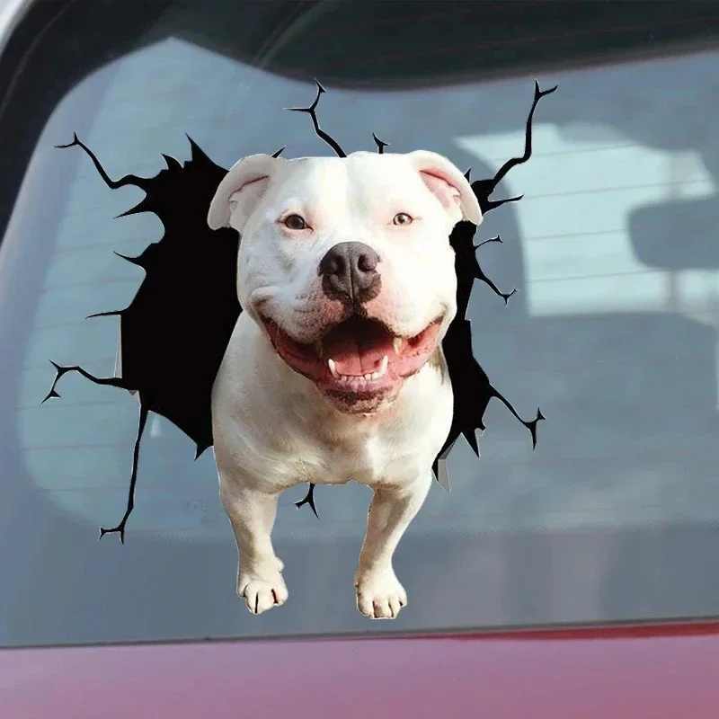 3D Animal Puppy Broken Window Car Stickers Motorcycle Decor Simulation French Bulldog Auto Rear Windows Waterproof Vinyl Decals