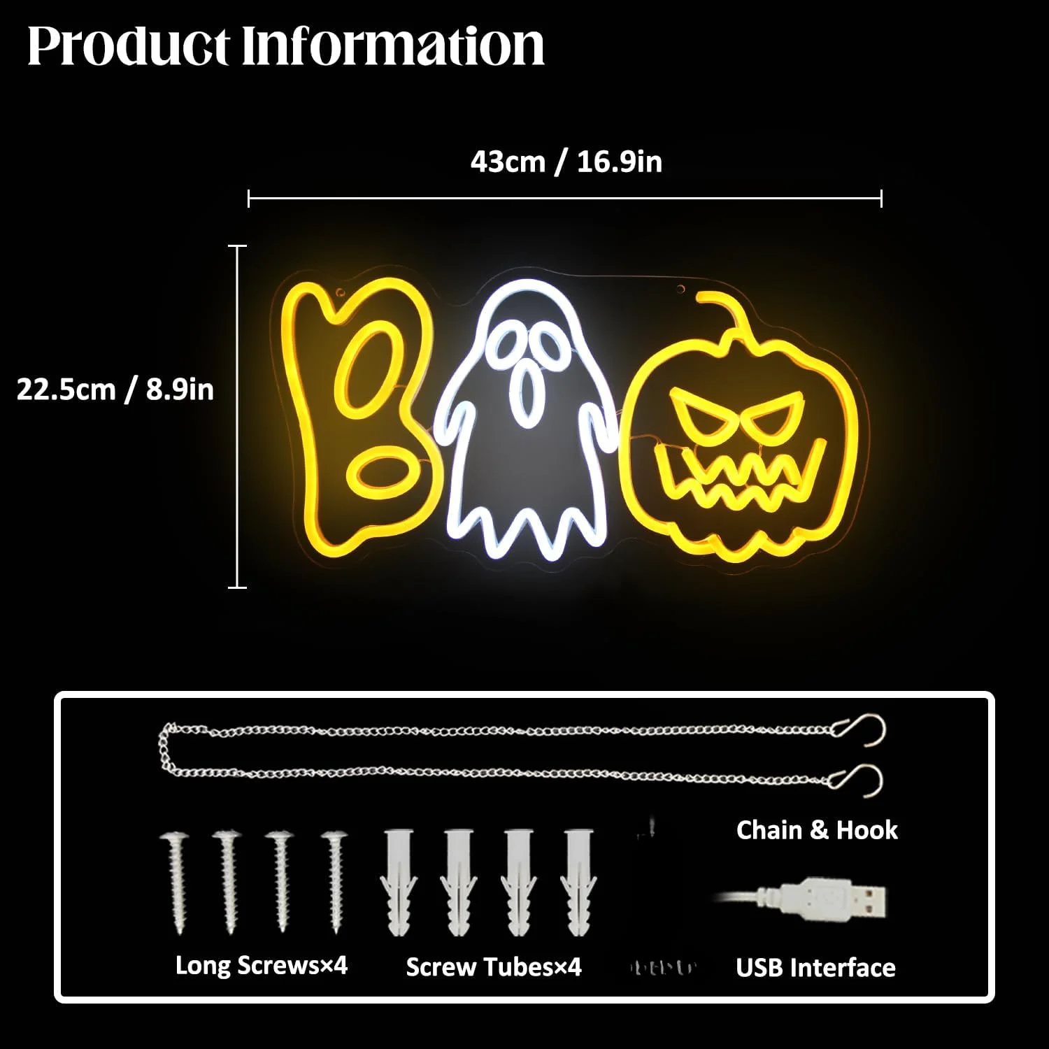 Halloween Boo Neon Sign for Wall, Fantasma, Abóbora, Neon Light, Assustador, LED Neon, Decoração para Quartos, Bar