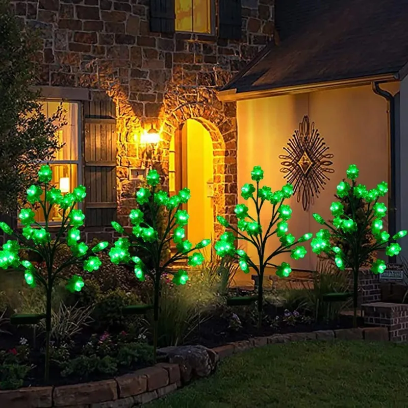 

St Patricks Day Decorations Shamrock Solar-Powered LED Yard Lights Garden Decor Lamp Waterproof Outdoor Plug Light