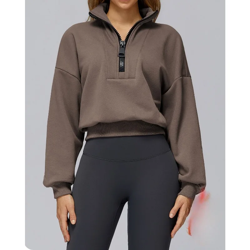 

Women Stand Collar Oversized Sweatshirt Female Windproof Warm Outdoor Fashionable Clothing Fall/Winter Casual Outdoor Sports Top