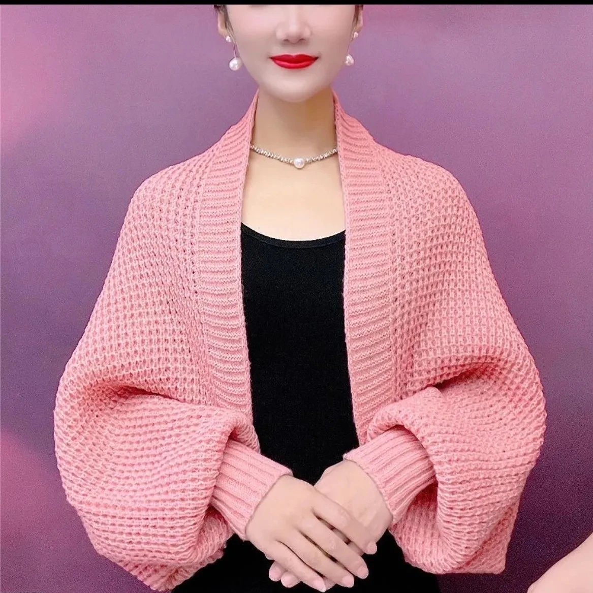 ربيع الخريف موضة الجوف خارج شال محبوك جديد طويل الأكمام لينة شبكة سترة سترة فضفاضة أنيقة الإناث محبوك الرأس