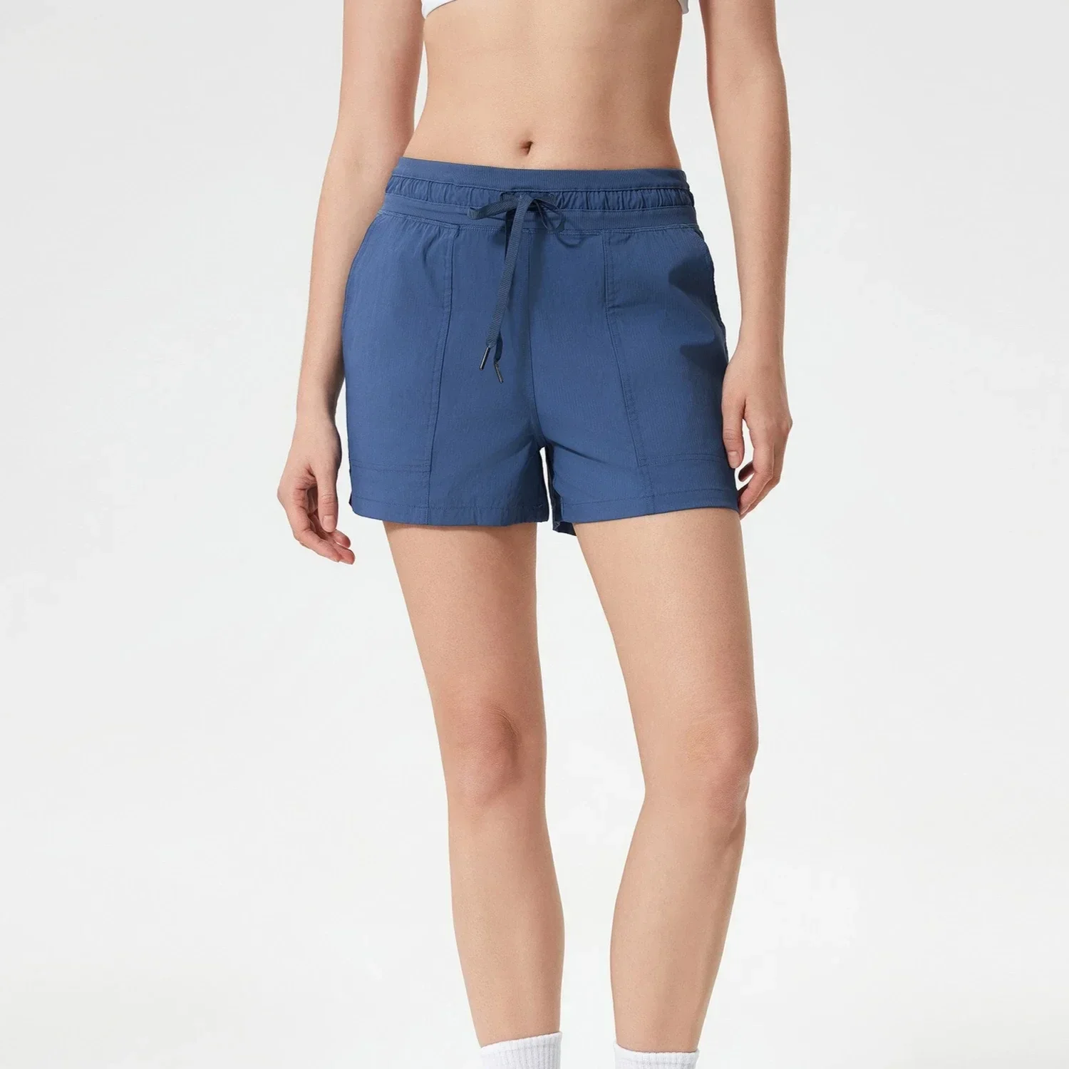 

Lemon Dance Studio Ladies Sport High waist Shorts 3.5" Women Summer Casual Fitness Shorts Pockets Elastic Loose Sports Shorts