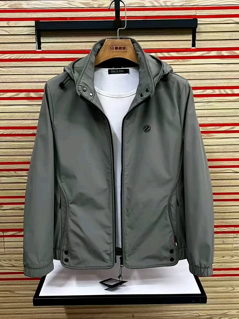 

Высококачественная модная мужская повседневная куртка с капюшоном, весна-осень, новинка, съемный воротник, приталенный крой, длинный рукав, на молнии