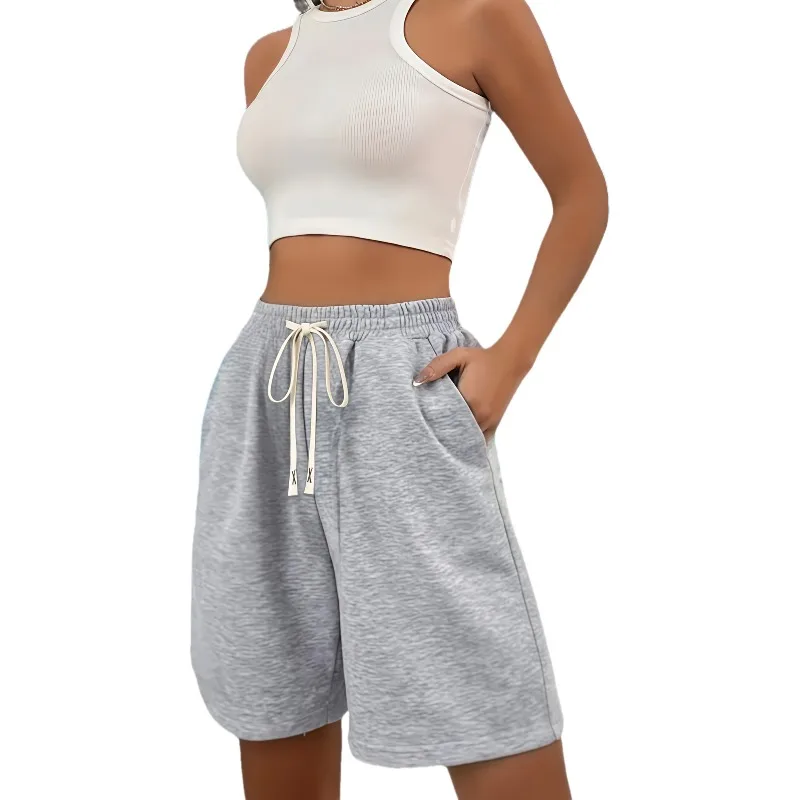 Spring/summer women's casual shorts, double pocket jogging pants, and drawstring waist design - loose fit, polyester fabric