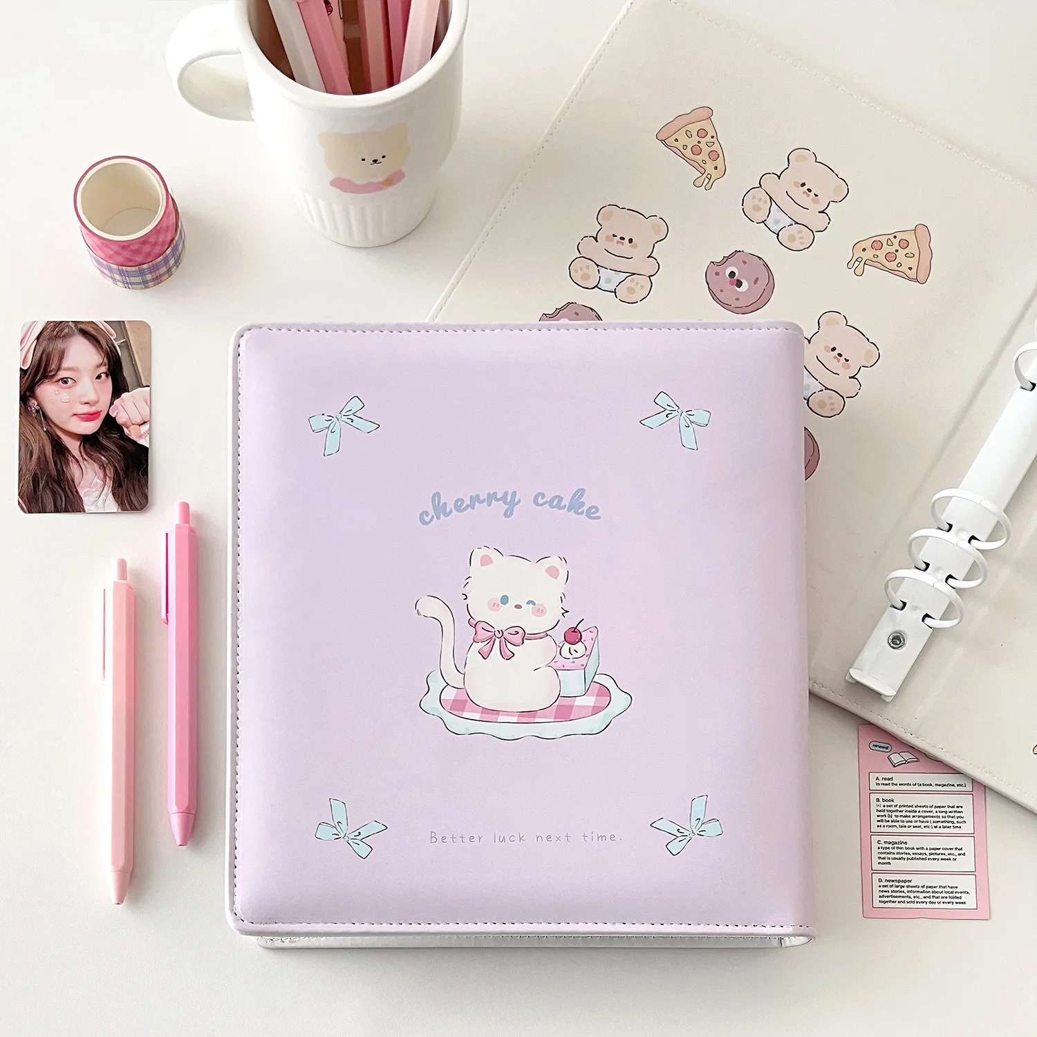 MINKYS Kawaii Cat PU Leatner A5 Kpop Photocards Collect Book 3inch Big Size Photo Cards Storage Album Korea Kawaii Stationery