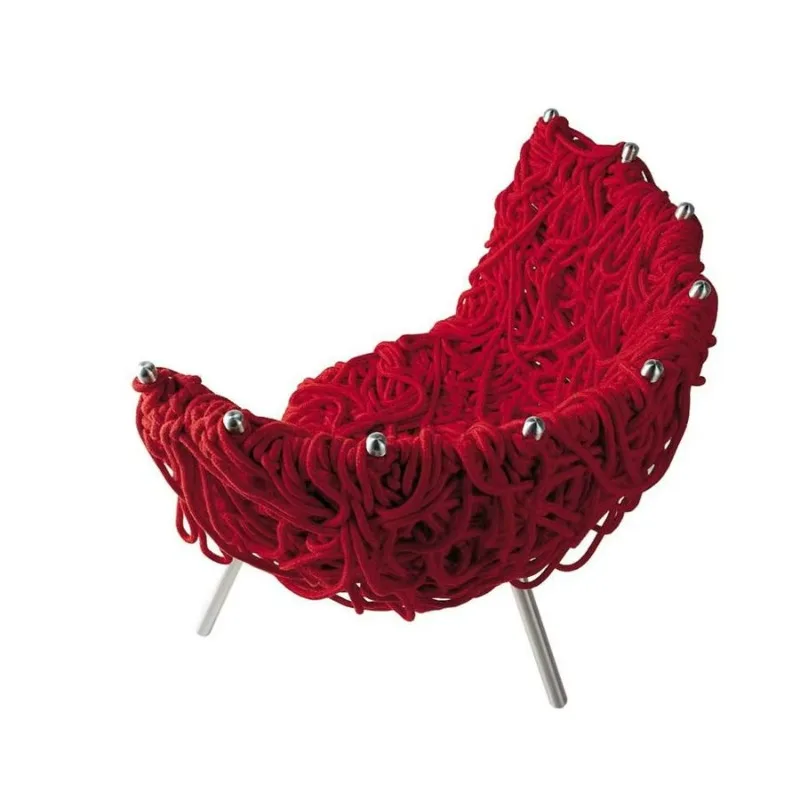 Muebles de hotel únicos, sillón de tela con reposabrazos, marco tubular de acero inoxidable, envoltura de cuerda acrílica, sillón para el hogar